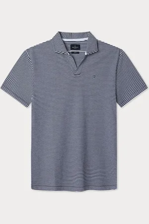 Hackett Stribet pique strik polo med åben kraveStor