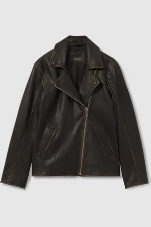 Reiss Beau Relaxed Leather Biker Jacket38