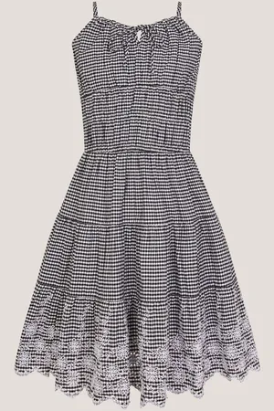 Monsoon Embroidered Gingham 100% Cotton Sun Dress122128cm