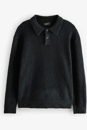 Next Relaxed Fit Bouclé Texture Knitted Long Sleeve Polo ShirtXXL