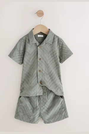 Next Kortærmet Revere Collar Texture 100% Bomuld Skjorter & Shorts Sæt (3mdr.-7år)9298cm