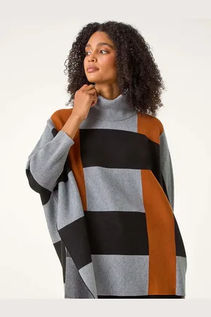 Roman Colour Block Knit Ponchoen