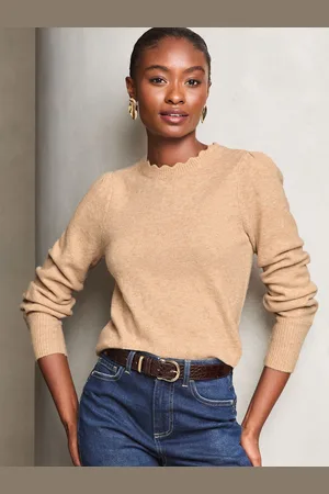 Lipsy London Knitted Wool Blend Scalloped Neck Jumper36