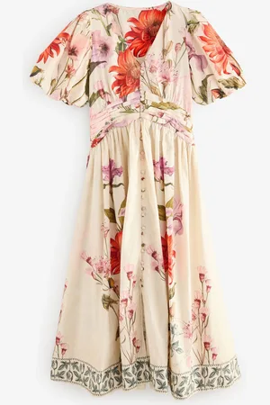 Next Puff Sleeve Button Down Occasion Maxi 100% Cotton Dress42lille