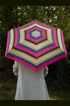 Totes Eco Xtra Strong Mini Magenta Block Stripe Print UmbrellaEn
