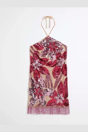 River Island Mini Floral Print Sequin Halter Neck Dress38
