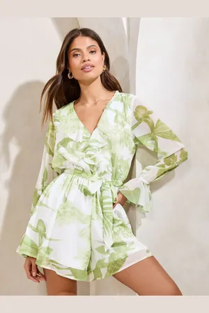 Lipsy London Ruffle V-Neck Long Sleeve Playsuit36