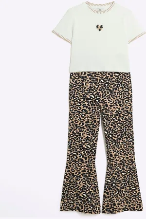 River Island Girls Leopard 100% Cotton T-Shirt and Kickflare Set11 - 12 år (146 - 152cm)