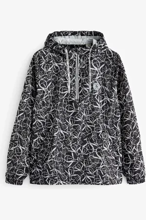 Original Penguin Mens Quarter Zip Trademark Printed Black Wind JacketS