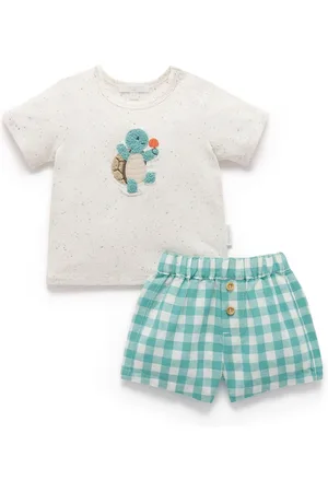 Purebaby Gingham Turtle 100% Cotton T-Shirt and Short Set8086cm