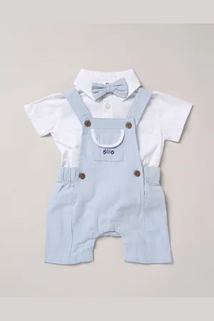 Little Gent Blue 100% Cotton Bodysuit Shirt Dungarees and Bowtie Outfit Set6874cm