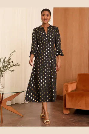 Love & Roses Dash Foil Flute Sleeve Midi Dress46