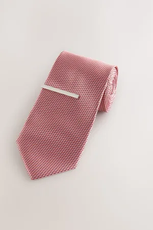 Next Textured Tie with Tie Cliponesize