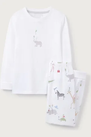 The White Company Slim Fit 100% Organic Cotton Party Animal Print White Pyjamas8692cm