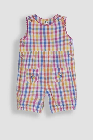 JoJo Maman Bébé Embroidered Gingham 100% Cotton Dungarees8086cm