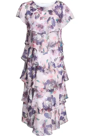 Gina Bacconi Purple Livvy Midi Length Printed Tier Dress46