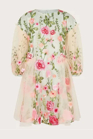 Monsoon Heather Long Sleeve Floral Print Embroidered Dress3 år (98cm)