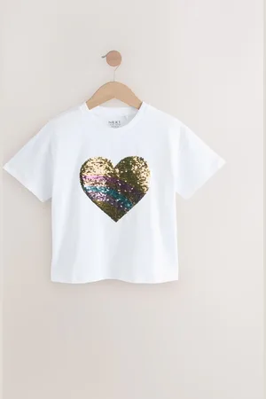 Next 100% Cotton Sequin Heart Print T-Shirt (3-16yrs)158164cm