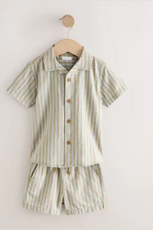 Next Short Sleeve Linen Blend Stripe Shirt and Shorts Set (3mths-7yrs)9298cm