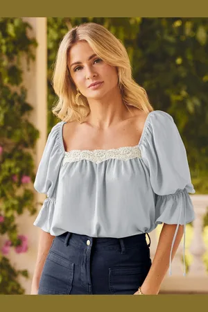 Friends Like These Square Neck Lace Trim Blouse38