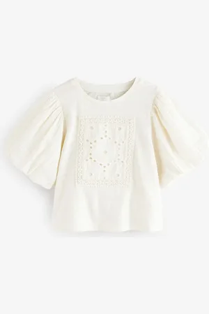 Next 100% Cotton Puff Sleeve Crochet T-Shirt (3-16yrs)6 år (116cm)