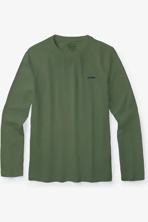 Aubin Green Khaki Camblesforth Long Sleeve 100% Cotton T-ShirtSmall