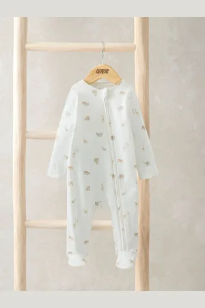 Mamas & Papas Cream Safari Print Asymmetric Zip 100% Cotton Sleepsuit50cm