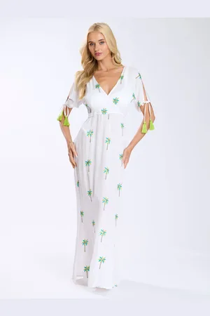 South Beach Crinkle Viscose Wrap Front Maxi Dress With Embroidery38