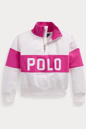 Ralph Lauren Girls Pink Logo French Terry Quarter-Zip Pullover Sweatshirt1.5 Yrs