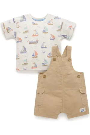 Purebaby Linen Blend Dungaree and T-Shirt Set7480cm