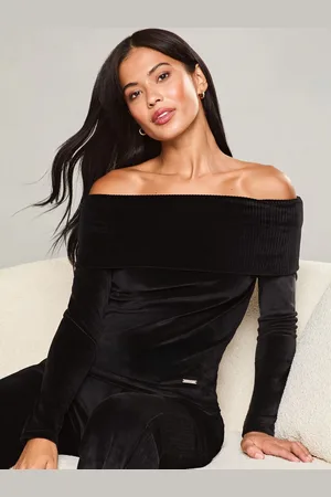 Lipsy London Velour Long Sleeve Bardot Top42