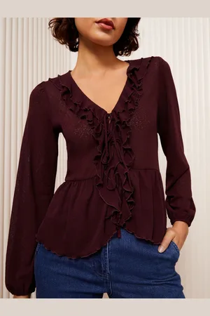 Friends Like These Ruffle Front Mesh Blouse46