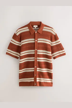 Next Regular Fit Silk Rich Signature Horizontal Stripe Short Sleeve Knit Shirtlarge