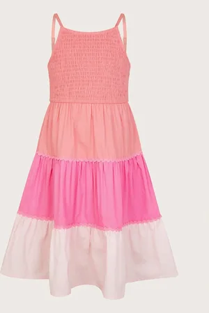 Monsoon Smocked Strappy Color Block 100% Bomuld Kjole3 - 4 år (98 - 104cm)