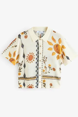 Next Knitted Collared Short Sleeve Shirt With LinenStor Almindelig
