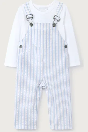 The White Company 100% Cotton Seersucker White Dungarees and Top Set9298cm