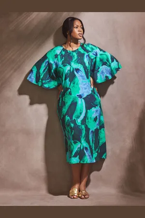 Live Unlimited London Abstract Print Flutter Sleeve Midi Dress40