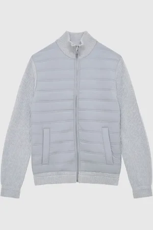 Reiss Trainer Hybrid Quilt and Knit Zip-Through JacketL