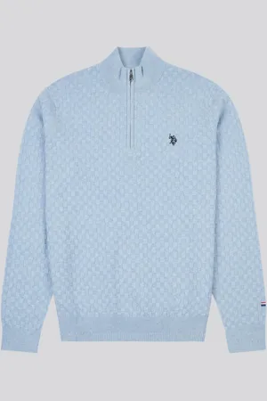 U.S. Polo Assn. U. S. Polo Assn. Mens Checkerboard Funnel Neck 1/4 Zip Knit JumperMiddel