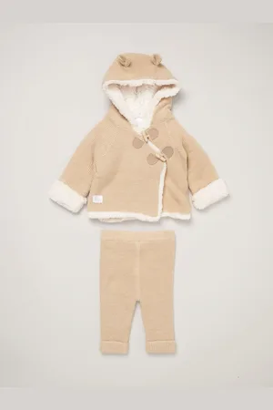 Rock-a-bye Baby Boutique Grey 100% Cotton True Knit Cardigan with Sherpa Lining and Double Knit Trousers Outfit Set3 - 6 måneder (62 - 68cm)
