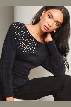 Lipsy London Diamonte Placement Bardot Knitted Jumper40