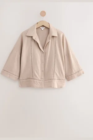 Next Linen Blend Short Sleeve Ladder Insert Shirt42