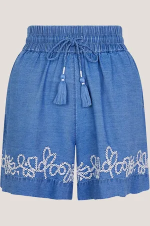Monsoon Isolde broderede Chambray Boho ShortsSmall