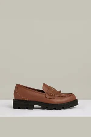 Reiss Lianna Læder Frynsede Chunky Penny Hyttesko