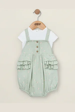Mamas & Papas Green Hibiscus 100% Cotton Bodysuit And Shortie Romper Set 2 Piece5662cm
