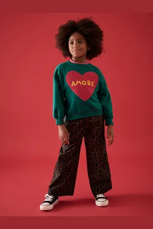 Next 100% Cotton Boucle Heart Sweatshirt And Animal Print Trousers (3-16yrs)10 år (140cm)