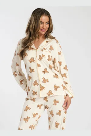 Loungeable Teddy Bear Button Shirt And Long Pant Pyjama SetL