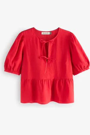 Baukjen Red Azura 100% Linen Tie Detail Blouse40
