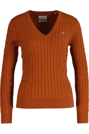 GANT Stretch Cotton Cable Knit V-Neck Sweatermedium