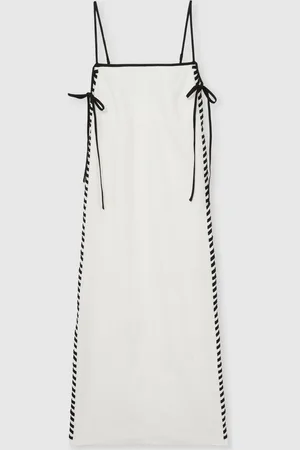 Reiss Dakota Linen Whipstitch Tie-Strap Midi Dress